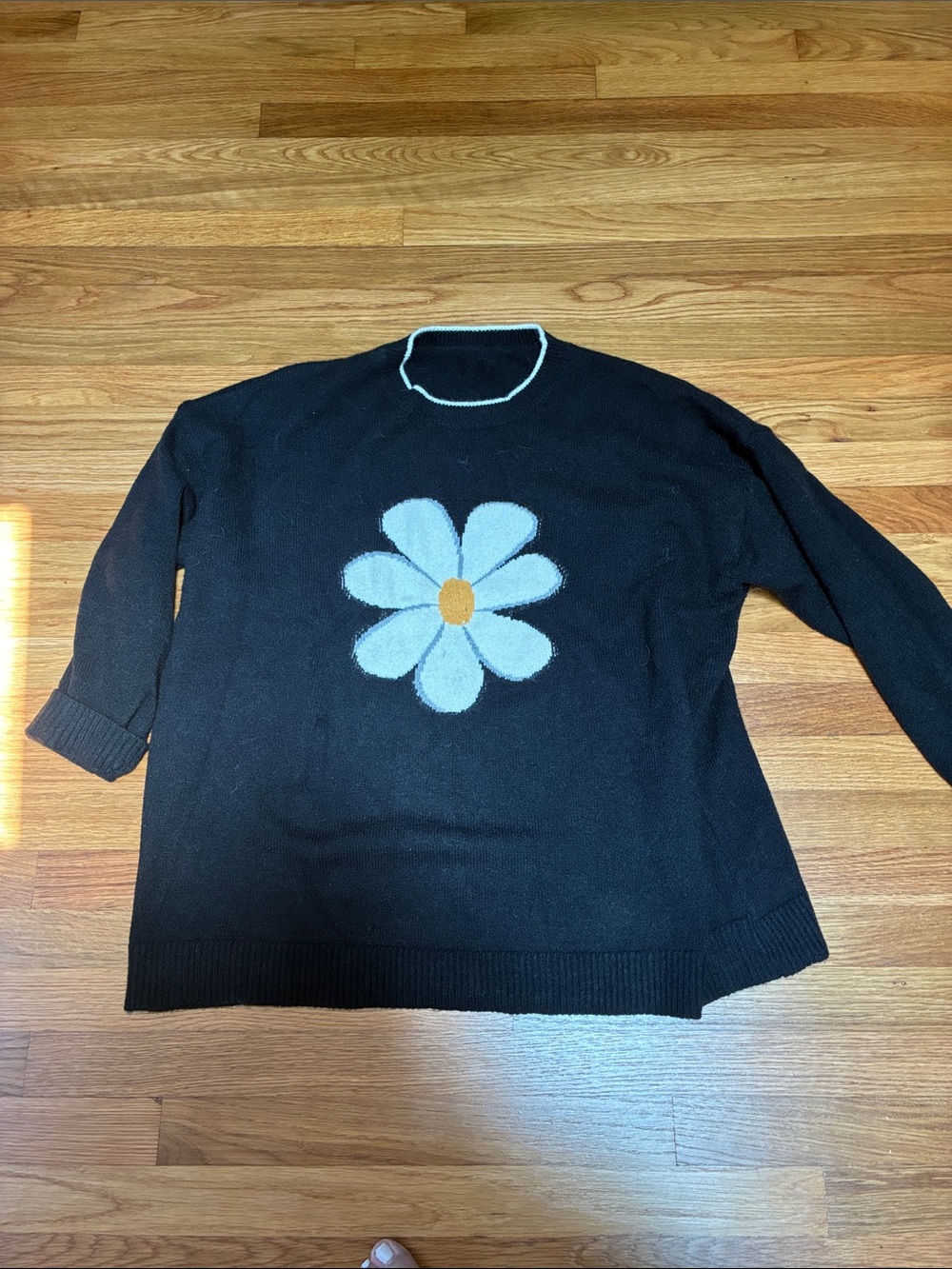 Black Sweater with Large Daisy Motif